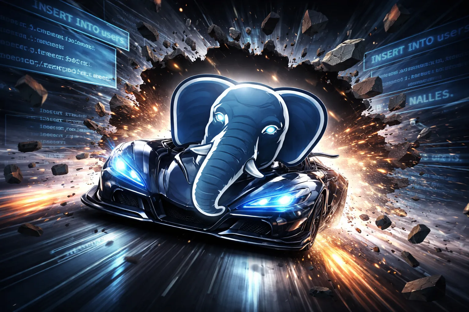 PostgreSQL elephant racing through INSERT statements at high speed